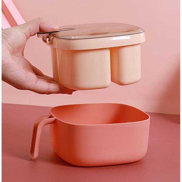 Recipient pentru condimente Flippy, 4 casute, potrivit pentru sare, cimbru, piper, condimente, 4 lingurite din plastic, capac din plastic, maner, 14x14x8 cm, roz - imagine 13