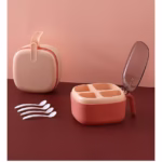 Recipient pentru condimente Flippy, 4 casute, potrivit pentru sare, cimbru, piper, condimente, 4 lingurite din plastic, capac din plastic, maner, 14x14x8 cm, roz - imagine 14