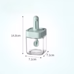 Recipient pentru Depozitarea Condimentelor, Flippy, Borcan din Sticla, Capac si Lingura Incorporate, Uz Casnic, 300 ml, 7.1x7.1x14.8 cm, Verde - imagine 6