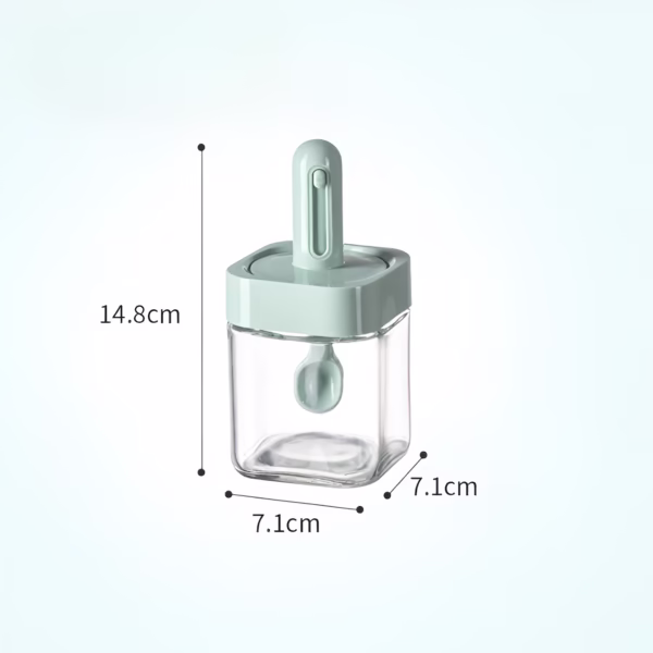 Recipient pentru Depozitarea Condimentelor, Flippy, Borcan din Sticla, Capac si Lingura Incorporate, Uz Casnic, 300 ml, 7.1x7.1x14.8 cm, Verde - imagine 6