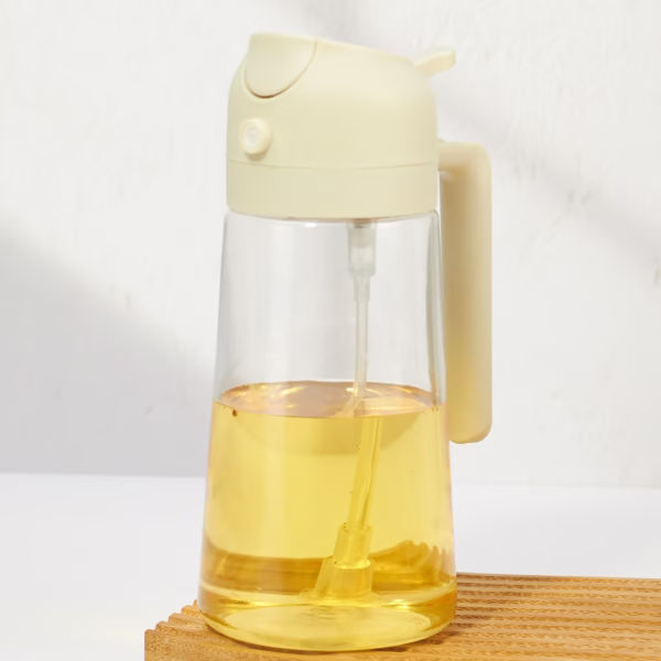 Recipient Ulei 2 in 1, Flippy, Functie Spray & Turnare, din Sticla, Fara Scurgere, 18.5 x 7.7 cm, 470 ml, Alb - imagine 4