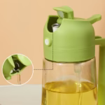 Recipient Ulei 2 in 1, Flippy, Functie Spray & Turnare, din Sticla, Fara Scurgere, 18.5 x 7.7 cm, 470 ml, Verde - imagine 3