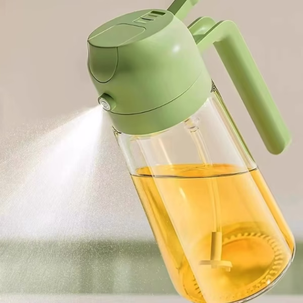 Recipient Ulei 2 in 1, Flippy, Functie Spray & Turnare, din Sticla, Fara Scurgere, 18.5 x 7.7 cm, 470 ml, Verde - imagine 6