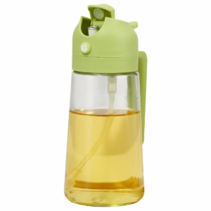 Recipient Ulei 2 in 1, Flippy, Functie Spray & Turnare, din Sticla, Fara Scurgere, 18.5 x 7.7 cm, 470 ml, Verde