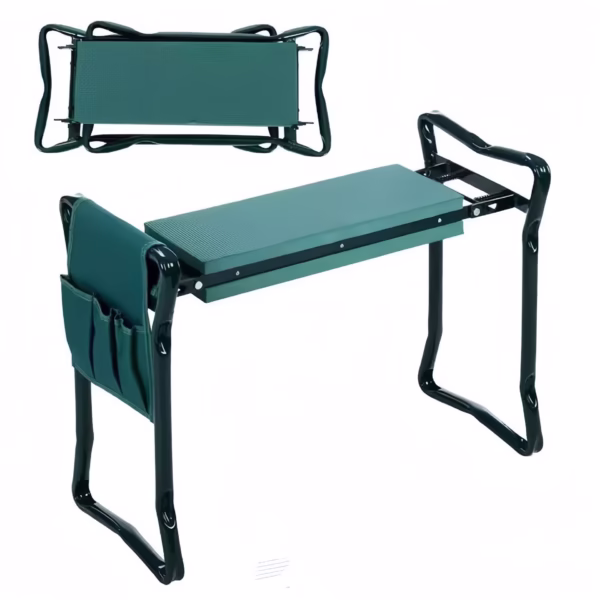 Scaun Multifunctional pentru Gradinarit, Flippy, Inaltime Reglabila, Geanta Laterala pentru unelte, 60 x 49 x 27 cm, Pliabil, Verde - imagine 1