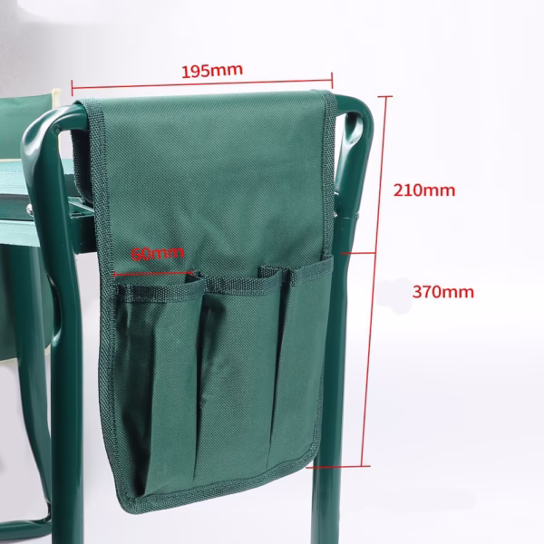 Scaun Multifunctional pentru Gradinarit, Flippy, Inaltime Reglabila, Geanta Laterala pentru unelte, 60 x 49 x 27 cm, Pliabil, Verde - imagine 6