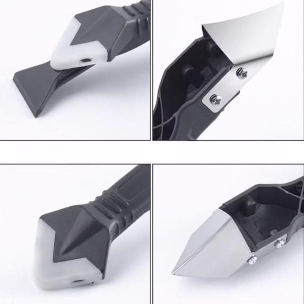 Set Racleta pentru Indepartare Adeziv, Racleta pentru Silicon si Lipici, 5 Capete din silicon, Dimensiune Inchisa 18.8 x 4 x 2.8 cm, Metal, Negru - imagine 3