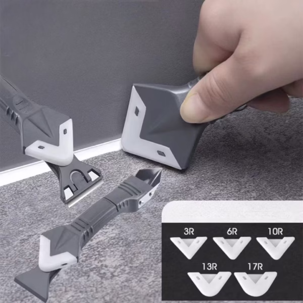 Set Racleta pentru Indepartare Adeziv, Racleta pentru Silicon si Lipici, 5 Capete din silicon, Dimensiune Inchisa 18.8 x 4 x 2.8 cm, Metal, Negru - imagine 5