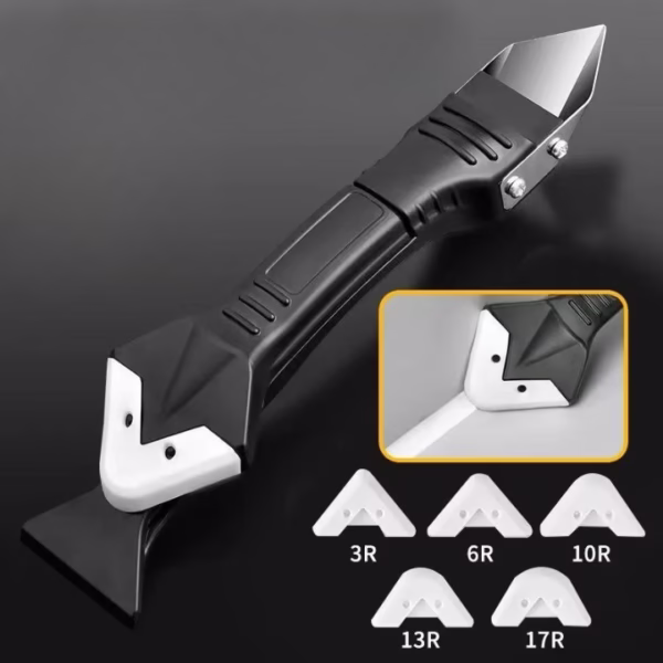 Set Racleta pentru Indepartare Adeziv, Racleta pentru Silicon si Lipici, 5 Capete din silicon, Dimensiune Inchisa 18.8 x 4 x 2.8 cm, Metal, Negru - imagine 6