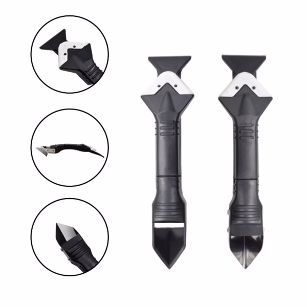 Set Racleta pentru Indepartare Adeziv, Racleta pentru Silicon si Lipici, 5 Capete din silicon, Dimensiune Inchisa 18.8 x 4 x 2.8 cm, Metal, Negru - imagine 7