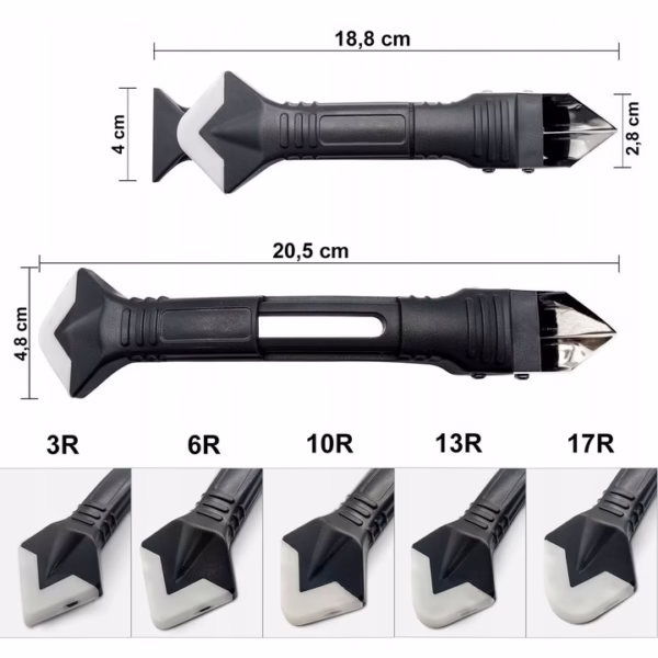 Set Racleta pentru Indepartare Adeziv, Racleta pentru Silicon si Lipici, 5 Capete din silicon, Dimensiune Inchisa 18.8 x 4 x 2.8 cm, Metal, Negru - imagine 13