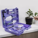 Set 10 Unelte Grădinărit Brico360, Oțel Inoxidabil și PVC, Kit Complet Plantare și Îngrijire cu Cutie Organizatoare, Mov - imagine 3