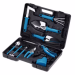 Set 10 Unelte Grădinărit Brico360, Oțel Inoxidabil și PVC, Kit Complet Plantare și Îngrijire cu Cutie Organizatoare, Abastru