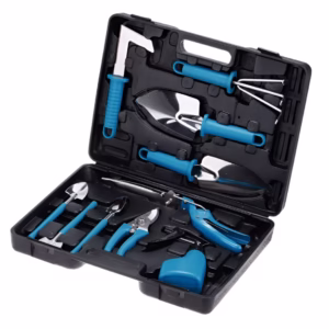 Set 10 Unelte Grădinărit Brico360, Oțel Inoxidabil și PVC, Kit Complet Plantare și Îngrijire cu Cutie Organizatoare, Abastru