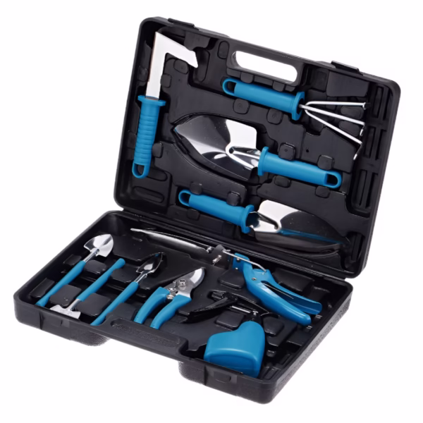 Set 10 Unelte Grădinărit Brico360, Oțel Inoxidabil și PVC, Kit Complet Plantare și Îngrijire cu Cutie Organizatoare, Abastru - imagine 1