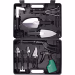 Set 10 Unelte Grădinărit Brico360, Oțel Inoxidabil și PVC, Kit Complet Plantare și Îngrijire cu Cutie Organizatoare, Negru