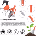 Set 10 Unelte Grădinărit Brico360, Oțel Inoxidabil și PVC, Kit Complet Plantare și Îngrijire cu Cutie Organizatoare, Portocaliu - imagine 5