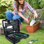 Set 10 Unelte Grădinărit Brico360, Oțel Inoxidabil și PVC, Kit Complet Plantare și Îngrijire cu Cutie Organizatoare, Verde - imagine 2