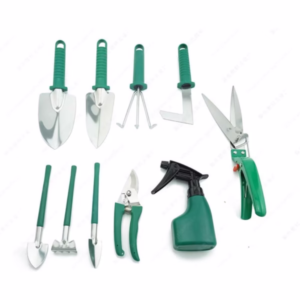 Set 10 Unelte Grădinărit Brico360, Oțel Inoxidabil și PVC, Kit Complet Plantare și Îngrijire cu Cutie Organizatoare, Verde - imagine 4