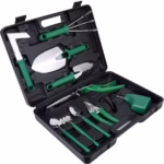 Set 10 Unelte Grădinărit Brico360, Oțel Inoxidabil și PVC, Kit Complet Plantare și Îngrijire cu Cutie Organizatoare, Verde