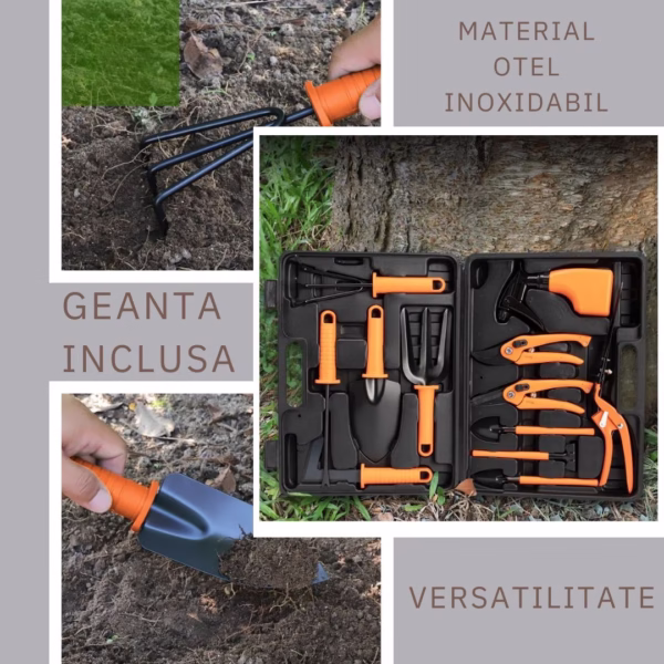 Set 12 accesorii pentru gradinarit Flippy, geanta depozitare inclusa, otel inoxidabil, 37 x 27 cm, portocaliu - imagine 3