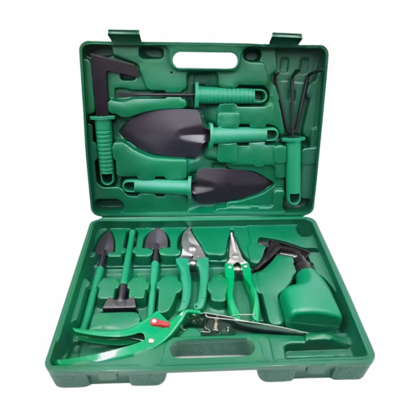 Set 12 Unelte de Gradina, Flippy, pentru Plantare Prelucrare Sol si Ingrijire Plante, Material PVC si Cardboard, Cutie Inclusa, 37x28 cm, Verde - imagine 1