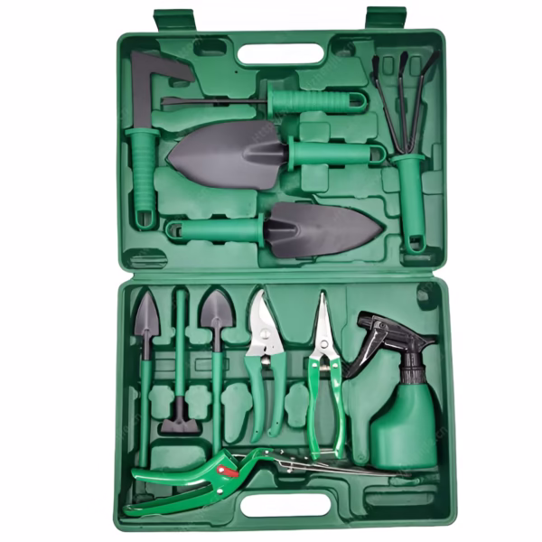 Set 12 Unelte de Gradina, Flippy, pentru Plantare Prelucrare Sol si Ingrijire Plante, Material PVC si Otel, Cutie Inclusa, 38 x 29 cm, Verde Deschis - imagine 3