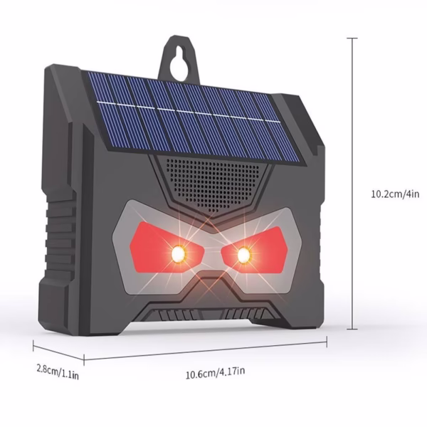 Set 2 Aparate Solare LED cu Ultrasunete, Flippy, Repelent pentru Animale Mari si Mici, Lumina Rosie si Alba, Anti Rozatoare, Anti Insecte, Frecventa 9-36KHZ, 10.2 x 10.6 x 2.8 cm, Negru - imagine 8