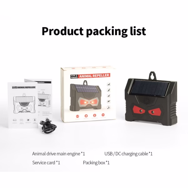 Set 2 Aparate Solare LED cu Ultrasunete, Flippy, Repelent pentru Animale Mari si Mici, Lumina Rosie si Alba, Anti Rozatoare, Anti Insecte, Frecventa 9-36KHZ, 10.2 x 10.6 x 2.8 cm, Negru - imagine 1