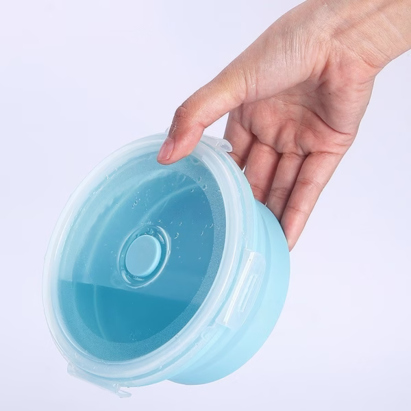 Set 2 caserole rotunde pliabile Flippy, din silicon, rezistenta la temperaturi ridicate, usor de depozitat si curatat, 500 si 800 ml, utilizare in cuptorul cu microunde, albastra - imagine 11
