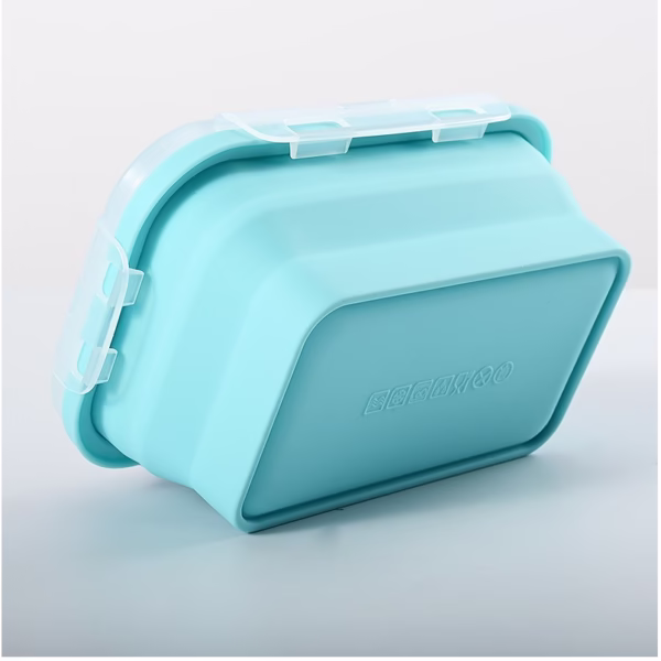 Set 3 caserole pliabile Flippy, din silicon, rezistenta la temperaturi ridicate, usor de depozitat si curatat, 350/500/800 ml, utilizare in cuptorul cu microunde, albastra - imagine 3