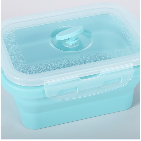 Set 3 caserole pliabile Flippy, din silicon, rezistenta la temperaturi ridicate, usor de depozitat si curatat, 350/500/800 ml, utilizare in cuptorul cu microunde, albastra - imagine 4