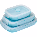 Set 3 caserole pliabile Flippy, din silicon, rezistenta la temperaturi ridicate, usor de depozitat si curatat, 350/500/800 ml, utilizare in cuptorul cu microunde, albastra - imagine 11