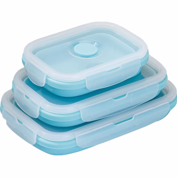 Set 3 caserole pliabile Flippy, din silicon, rezistenta la temperaturi ridicate, usor de depozitat si curatat, 350/500/800 ml, utilizare in cuptorul cu microunde, albastra - imagine 1