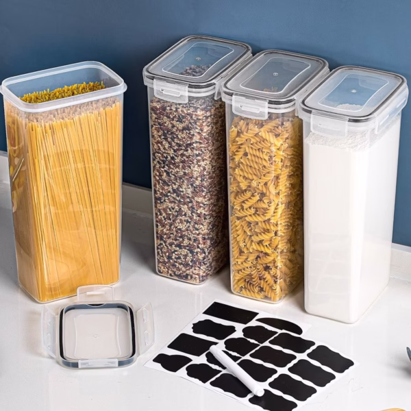 Set 4 Recipiente din Plastic, Flippy, pentru Alimente/Obiecte, Inchidere Ermetica, 4 x 2.8l, Transparent - imagine 5