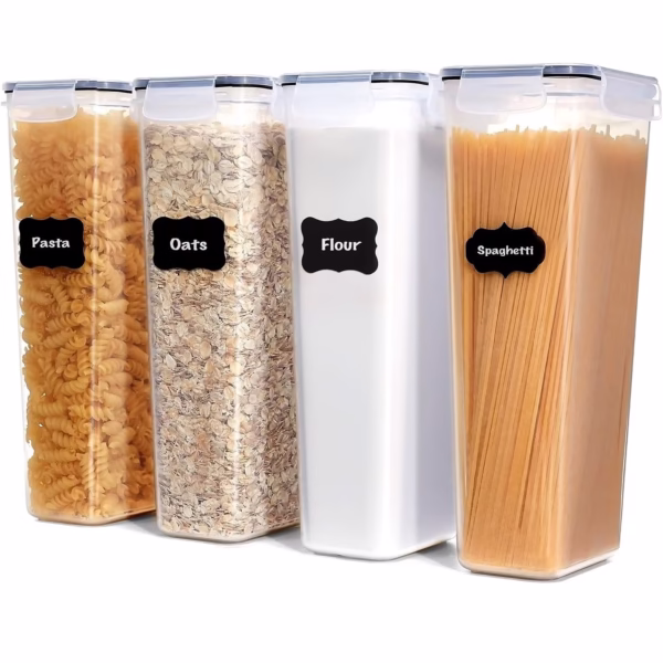 Set 4 Recipiente din Plastic, Flippy, pentru Alimente/Obiecte, Inchidere Ermetica, 4 x 2.8l, Transparent - imagine 1