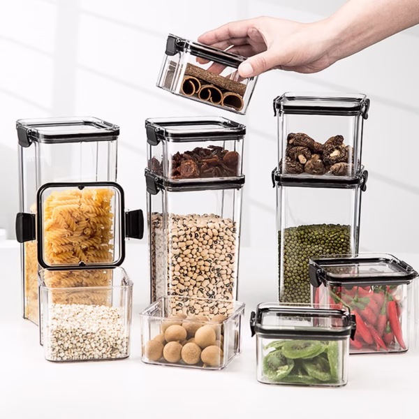 Set 4 Recipiente din Plastic, Flippy, pentru Alimente/Obiecte, Inchidere Ermetica, 1 x 460 ml, 2 x 700 ml, 1 x 1300 ml, Transparent - imagine 6
