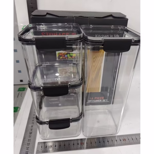 Set 4 Recipiente din Plastic, Flippy, pentru Alimente/Obiecte, Inchidere Ermetica, 1 x 460 ml, 2 x 700 ml, 1 x 1300 ml, Transparent - imagine 7