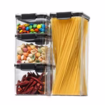 Set 4 Recipiente din Plastic, Flippy, pentru Alimente/Obiecte, Inchidere Ermetica, 1 x 460 ml, 2 x 700 ml, 1 x 1300 ml, Transparent