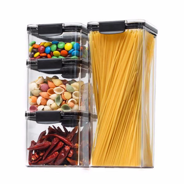Set 4 Recipiente din Plastic, Flippy, pentru Alimente/Obiecte, Inchidere Ermetica, 1 x 460 ml, 2 x 700 ml, 1 x 1300 ml, Transparent - imagine 1