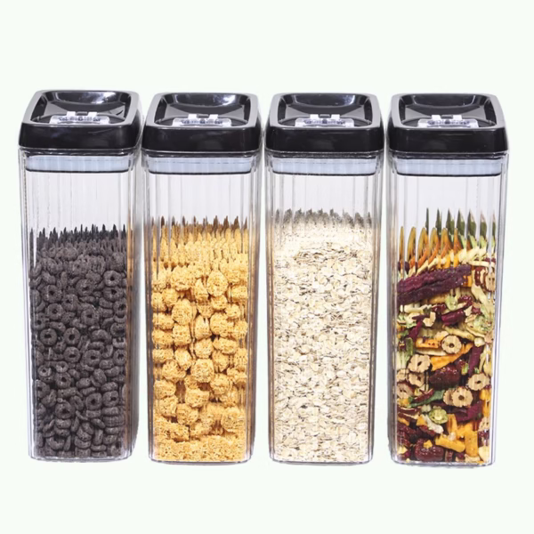 Set 4 Recipiente din Plastic, Flippy, pentru Alimente/Obiecte, Inchidere Ermetica, Textura Ondulata, 4 x 3.3 l, Transparent - imagine 2