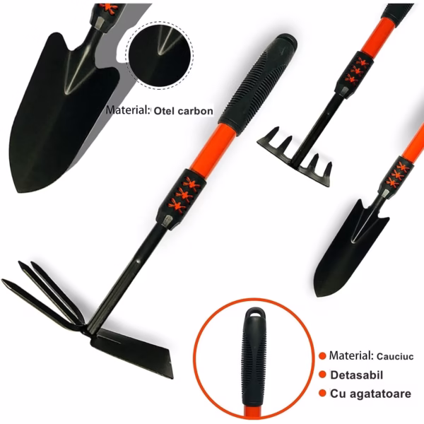 Set 4 Unelte de Gradina Flippy, Maner extensibil, pentru Plantare Prelucrare Sol si Ingrijire Plante, Material otel carbon, negru - imagine 2