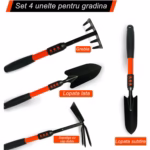 Set 4 Unelte de Gradina Flippy, Maner extensibil, pentru Plantare Prelucrare Sol si Ingrijire Plante, Material otel carbon, negru - imagine 3