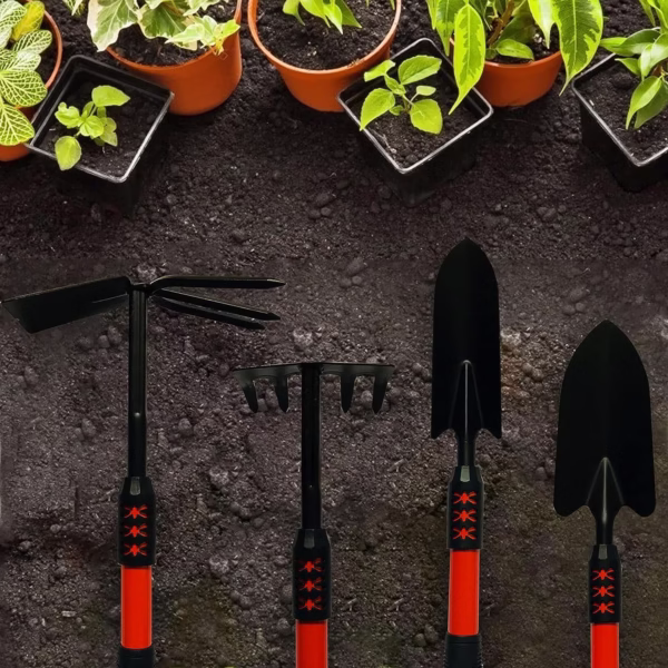 Set 4 Unelte de Gradina Flippy, Maner extensibil, pentru Plantare Prelucrare Sol si Ingrijire Plante, Material otel carbon, negru - imagine 4