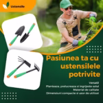 Set 4 Unelte de Gradina Flippy, pentru Plantare Prelucrare Sol si Ingrijire Plante, Material PVC si cardboard, 31.5 x 8.5 cm, verde - imagine 2