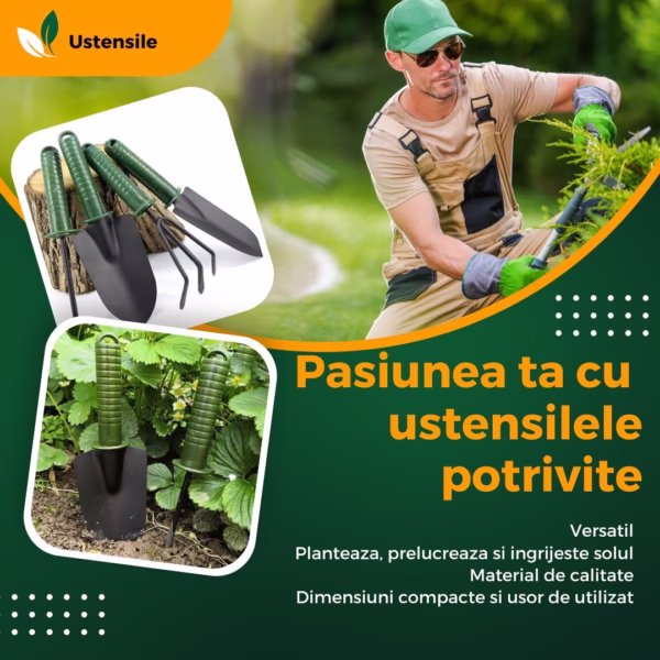 Set 4 Unelte de Gradina Flippy, pentru Plantare Prelucrare Sol si Ingrijire Plante, Material PVC si cardboard, 25 x 8.5 cm, verde - imagine 2