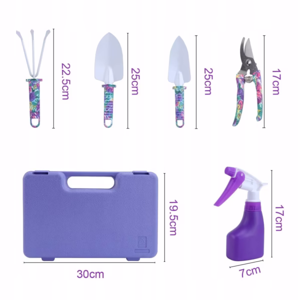 Set 5 accesorii pentru gradinarit Flippy, geanta depozitare inclusa, otel inoxidabil, 38 x 29 cm, mov - imagine 4