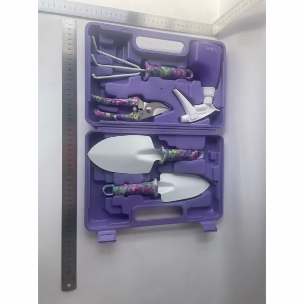 Set 5 accesorii pentru gradinarit Flippy, geanta depozitare inclusa, otel inoxidabil, 38 x 29 cm, mov - imagine 7