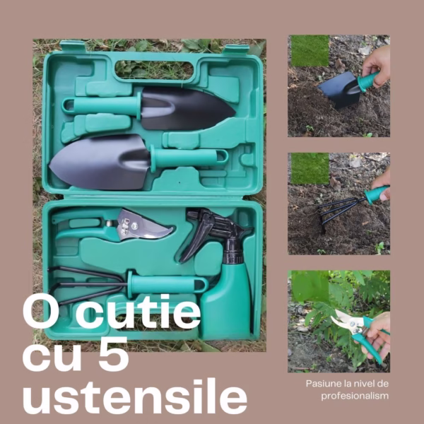 Set 5 accesorii pentru gradinarit Flippy, geanta depozitare inclusa, otel inoxidabil, 18.5 x 29.5 cm, verde - imagine 3