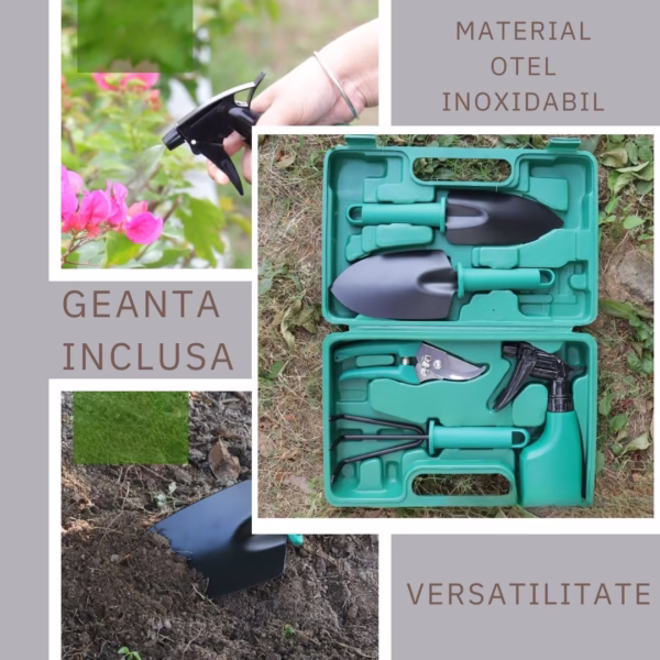 Set 5 accesorii pentru gradinarit Flippy, geanta depozitare inclusa, otel inoxidabil, 18.5 x 29.5 cm, verde - imagine 4